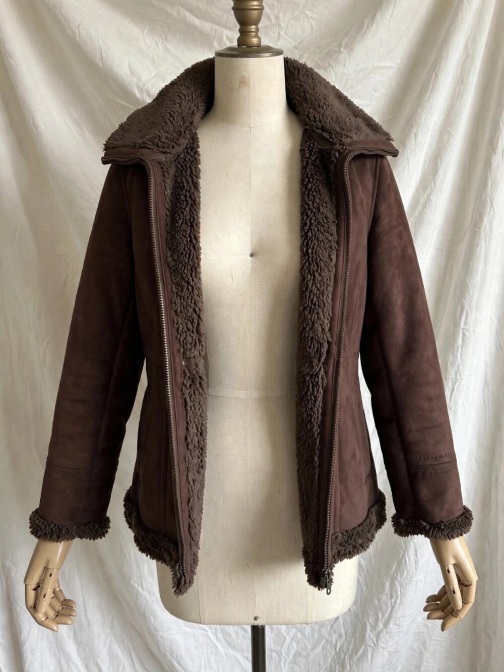 High Sierra Faux Suede Sherpa Jacket Womens Medium Brown Zip Front